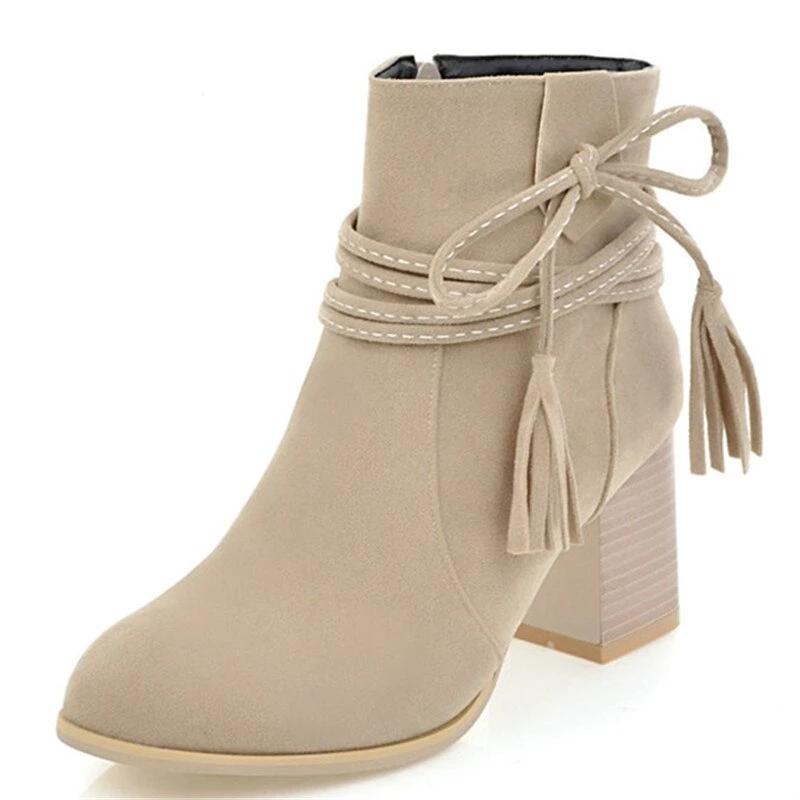 Big size 34-43 elegant ethnic style women boots fashion fringe round toe boots 2020 autumn winter new ankle boots - LiveTrendsX