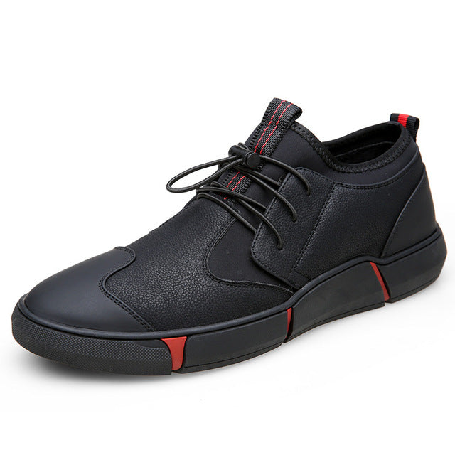 High quality all Black Men's leather casual shoes Fashion Breathable Sneakers fashion flats big plus size 44 YYJ153 - LiveTrendsX