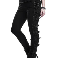 Load image into Gallery viewer, Women Gothic Style Black Pants Rivet Buckle Strap Casual Trouser Winter Spring Skinny Trousers Female Cosplay Sport Pencil Pant - LiveTrendsX
