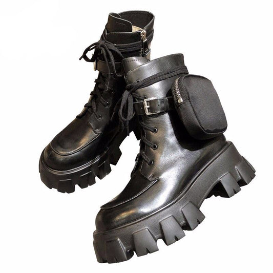 Martin boots fall British style work boots high-top leather boots army boots platform platform trend pocket ankle boots - LiveTrendsX