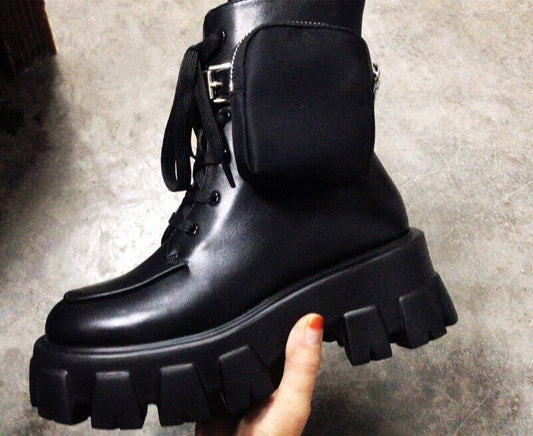 Martin boots fall British style work boots high-top leather boots army boots platform platform trend pocket ankle boots - LiveTrendsX