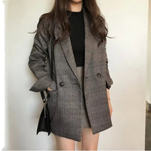 Load image into Gallery viewer, Women&#39;s check long sleeve cotton jacket causual vintage coat plaid  blazer - LiveTrendsX
