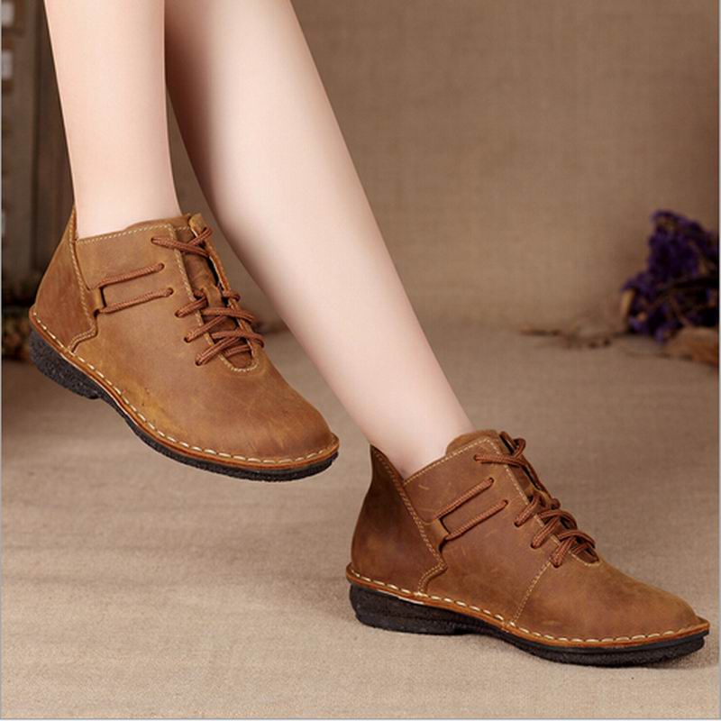 New Nice Women Genuine Leather Shoes Vintage Casual Shoes Women Fashion Ankle Boots Flat Heel Motorcycle Boots Shoes For Woman - LiveTrendsX