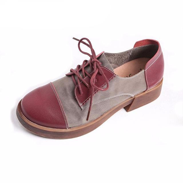 Genuine leather women casual shoes soft loafers patchwork spring autumn oxfords fashion flats - LiveTrendsX