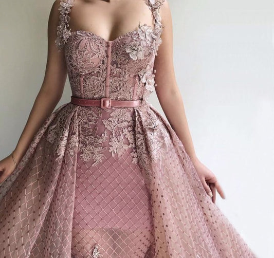 Pink Sleeveless Handmade Flowers Tulle Prom Dresses 2020 Dubai Mermaid Sexy Long Formal Gowns - LiveTrendsX