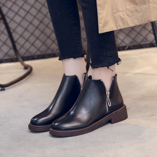 Fashion new autumn and winter single boots retro ankle boots British wind women's shoes wild thick with ankle boots - LiveTrendsX