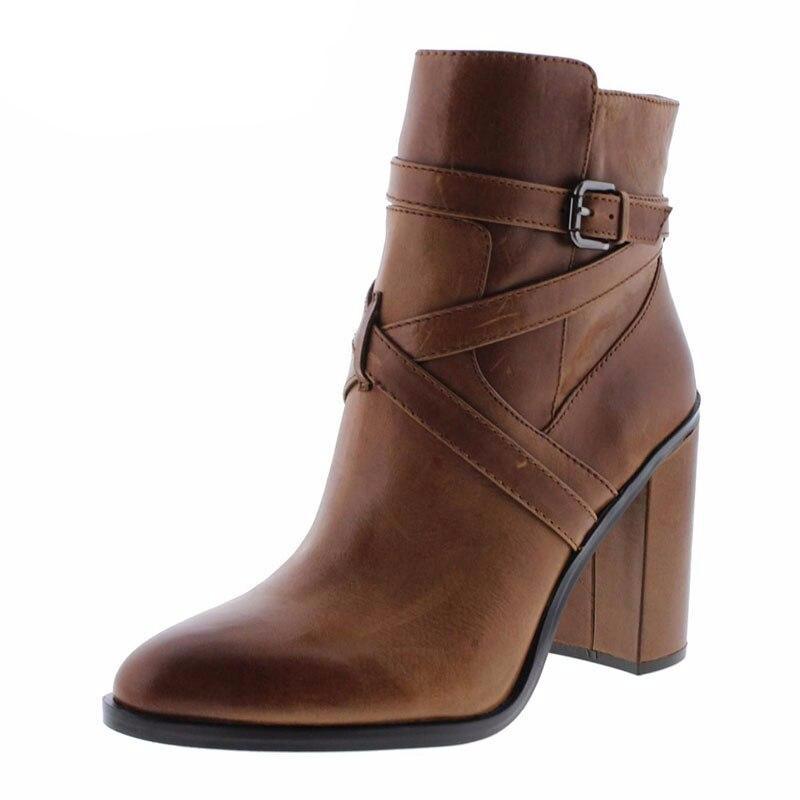 Female Ankle Boots Brown Lady Adult Shoes Super High Square heels Round Toe Buckle Spring/Autumn Mature Elegant Fashion 2019 - LiveTrendsX