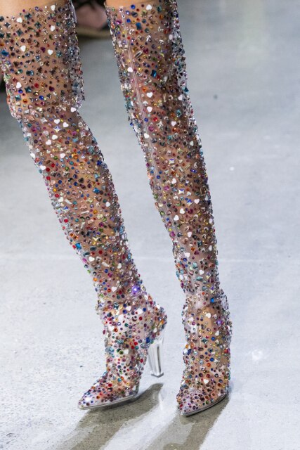 Luxury Clear Colorful Rhinestone Studded Thigh High Boots
