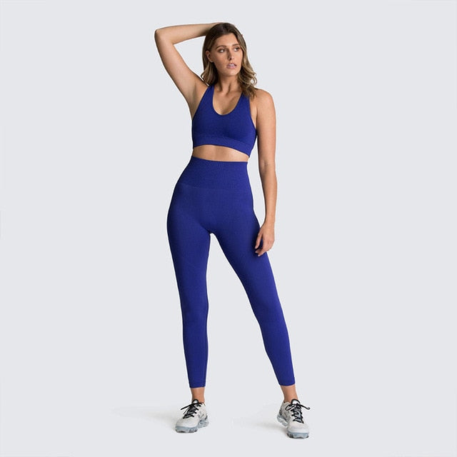 Seamless Gym Set Nylon Woman Sportswear 2 Piece Exercise Leggings Padded Sports Bras Women Fitness Wear Yoga Sets Sports Suits L - LiveTrendsX