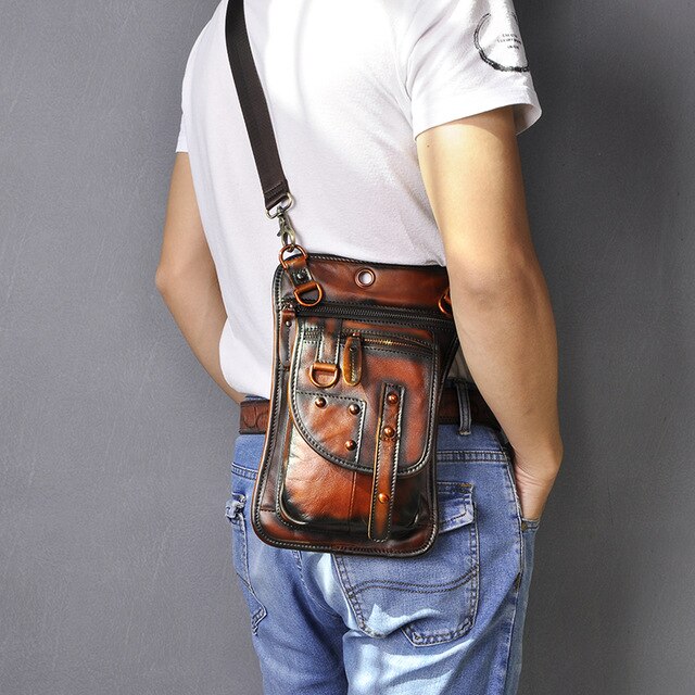 Original Leather Multifunction Men Travel Shoulder Crossbody Messenger Bag Hook Belt Waist Pack Drop Leg Phone Case Bag - LiveTrendsX