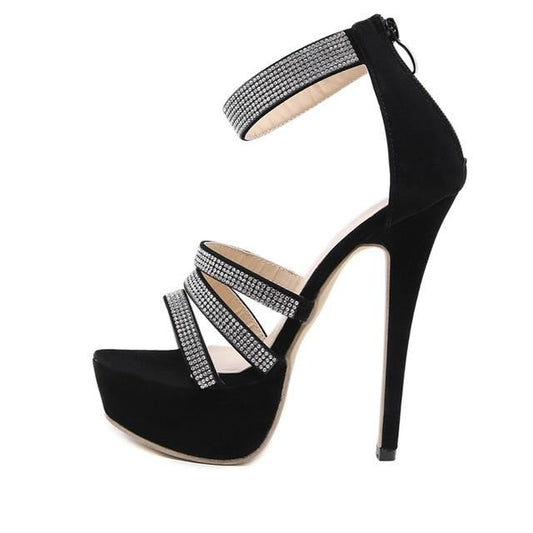 Crystal Platform Sandals Women Summer Zip High Heels Shoes Fashion Peep Toe Slides Zapatos Mujer Black Hollow Pumps - LiveTrendsX