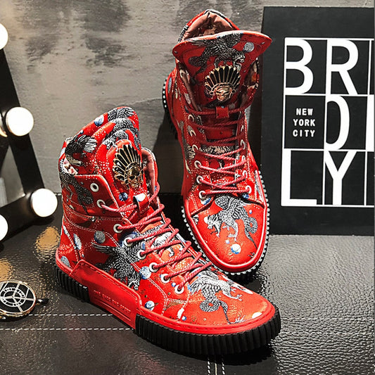 Mens High Top Casual Sneakers Fashion Man Hip-hop Shoes Red Blue Lace-up Flats Male Ankle Boots - LiveTrendsX