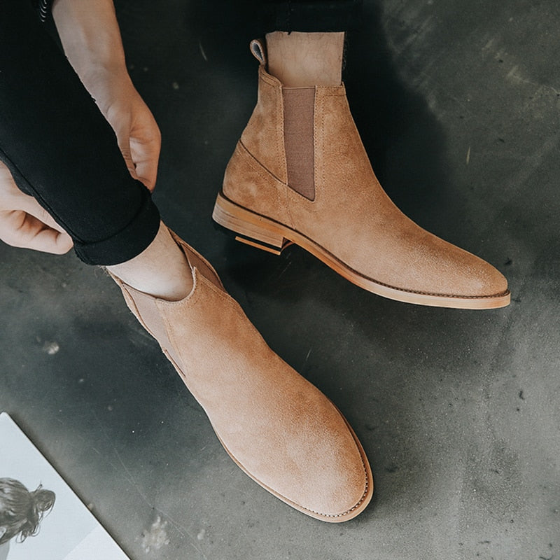 メンズシューズ アンクルポインテッドトゥ ソリッドウッドソールブーツ