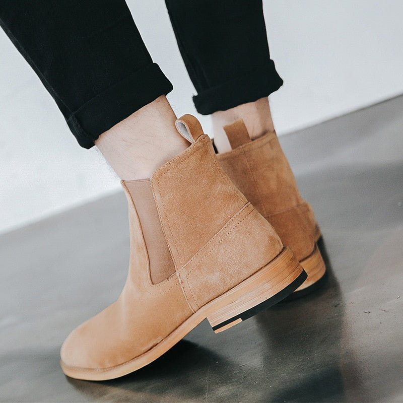 メンズシューズ アンクルポインテッドトゥ ソリッドウッドソールブーツ