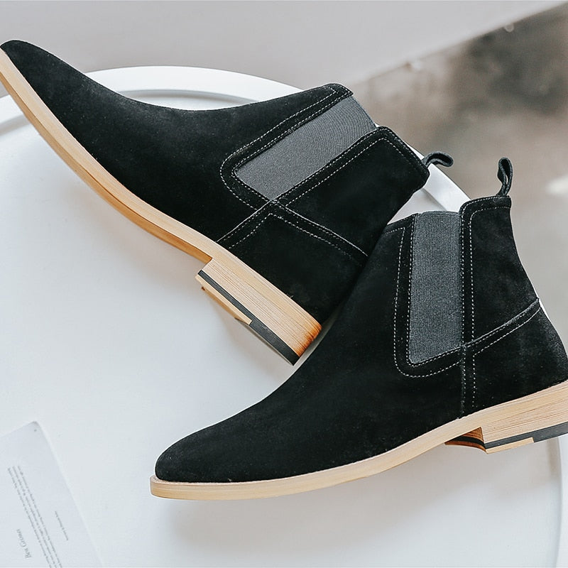メンズシューズ アンクルポインテッドトゥ ソリッドウッドソールブーツ