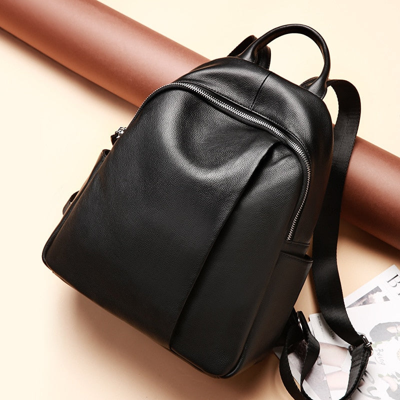 Genuine Leather Classic Black School Bag For Girls