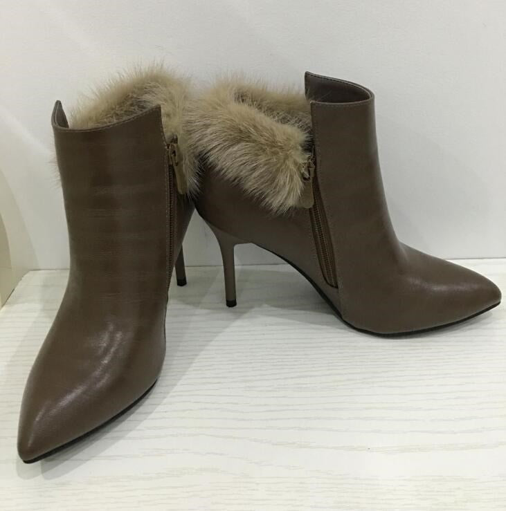 Fur Boots Thin High Heels 8cm Pointed Toe Winter Fur Boots Quality Shoes For Women Botas Fashion Shoes Woman - LiveTrendsX