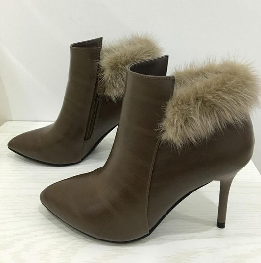 Fur Boots Thin High Heels 8cm Pointed Toe Winter Fur Boots Quality Shoes For Women Botas Fashion Shoes Woman - LiveTrendsX