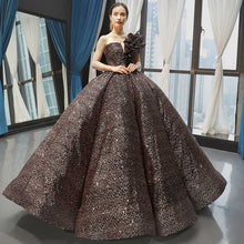 Load image into Gallery viewer, one-shoulder evening dresses gorgeous ball gown with black flower special occasion dresses - LiveTrendsX
