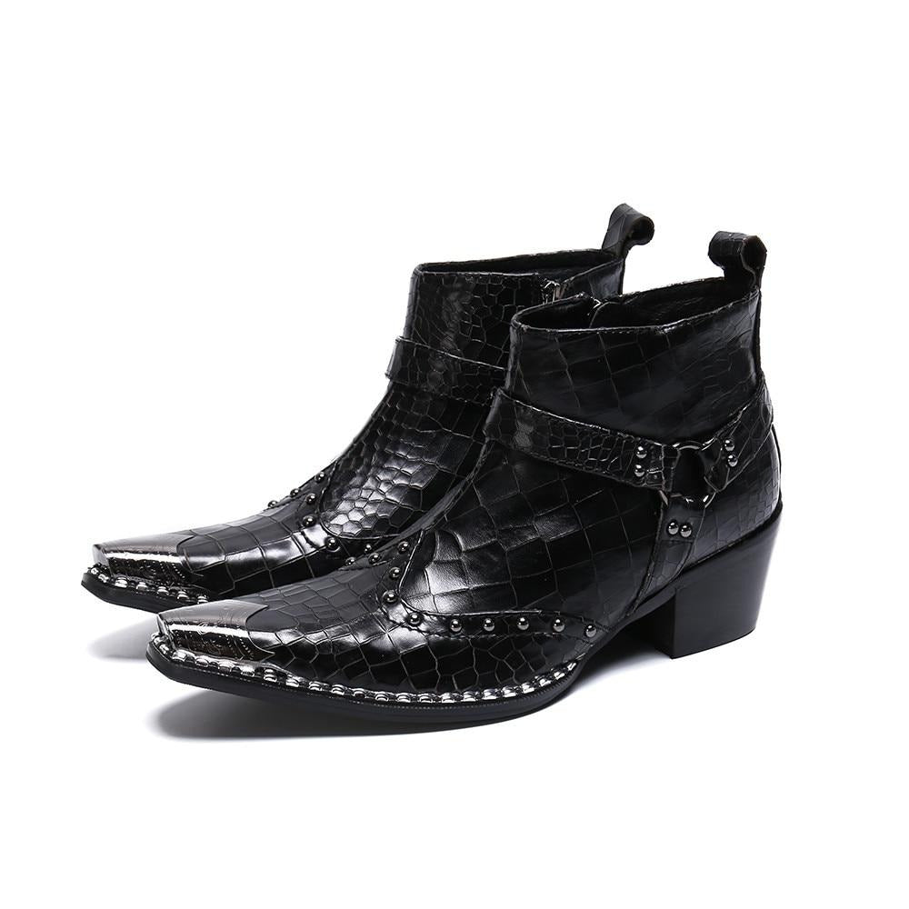 Fashion British Rivets Men Ankle Boots Punk Real Leather Motorcycle Boots Fashion Man Formal Dress Boot Plus Size - LiveTrendsX