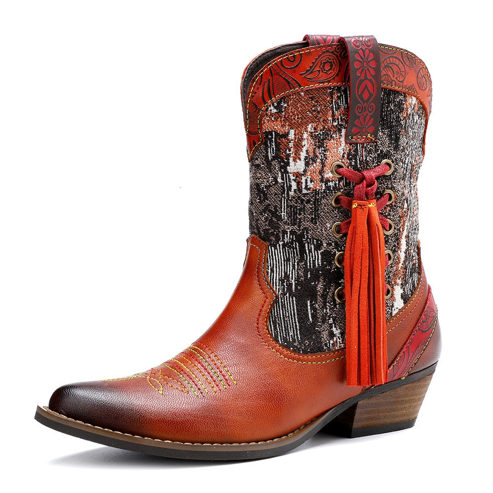 Handmade Colorful cow leather print with women's boots cowboy boots - LiveTrendsX