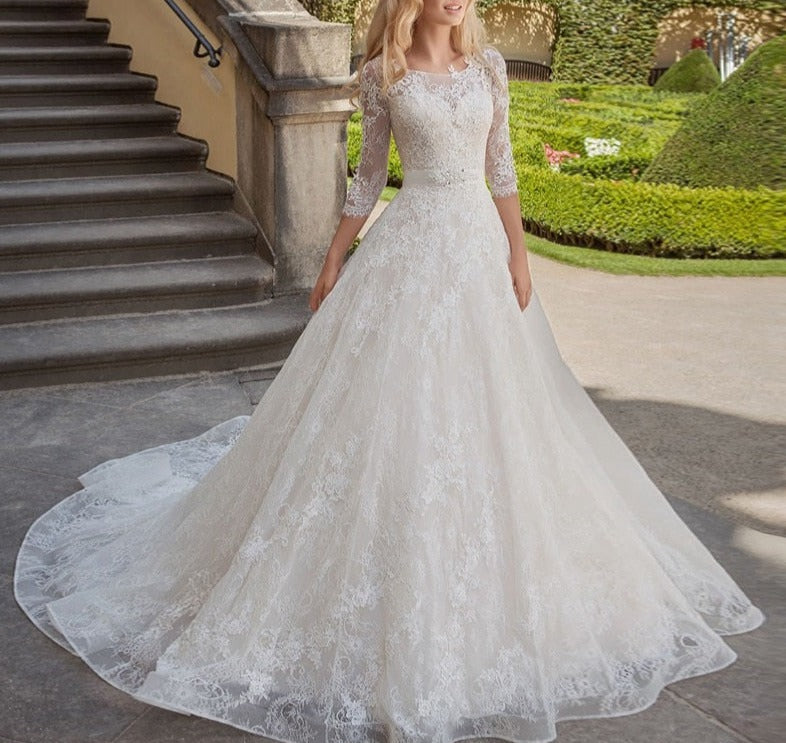Boho Wedding Dress Lace Appliques A-Line vestidos de novia 2019 Lace Bride Dress Free Shipping Romantic Wedding Gowns - LiveTrendsX