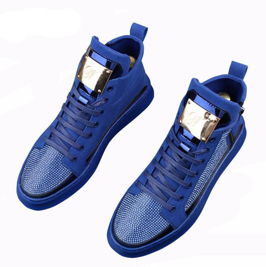 New Men luxury rhinestone metal plate platform high tops Casual Flats Shoes Man Rock punk Loafers board Sneakers zapatos hombre - LiveTrendsX