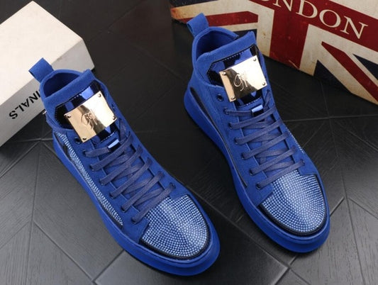 New Men luxury rhinestone metal plate platform high tops Casual Flats Shoes Man Rock punk Loafers board Sneakers zapatos hombre - LiveTrendsX