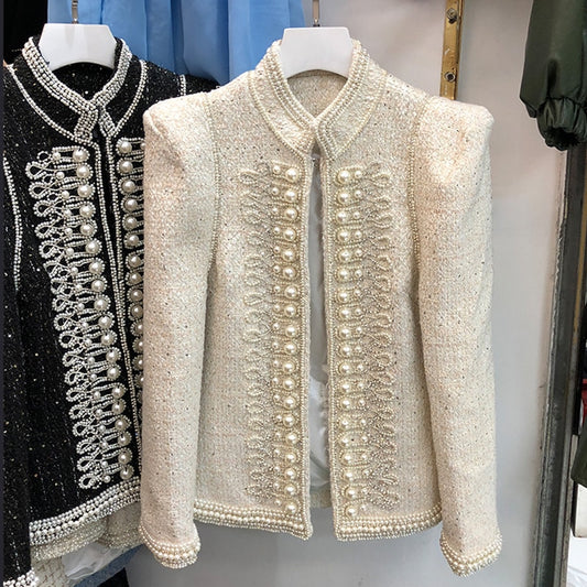 Autumn Fashion Designer Women Luxury Beads Diamonds Tweed Coat Long Sleeve Elegant Customs Party Overcoat Outwear - LiveTrendsX