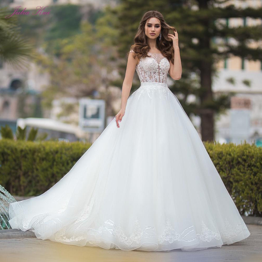 Luxury A-line Wedding Dress Princess Bridal Dress Of Sequins Crystals Court Train - LiveTrendsX