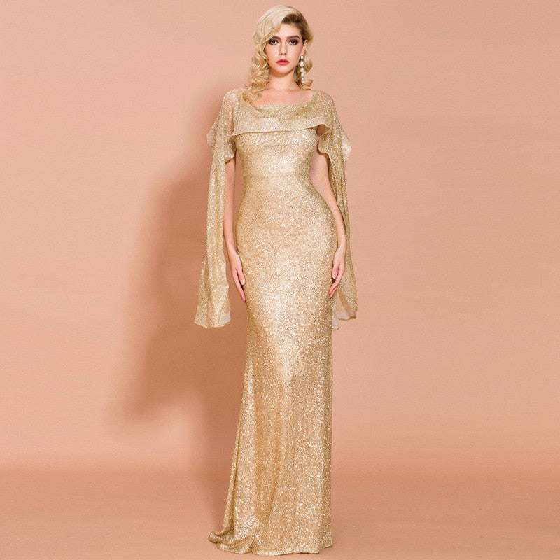 Golden Evening Dress Off The Shoulder Mermaid Floor Length Sequins Sleeveless Wedding Party Formal Evening Dresses - LiveTrendsX