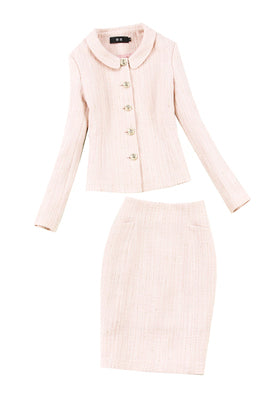 Fashion suit female autumn / spring new large size woolen tweed Pink Top Jacket + Bag Hip Skirt small Fragrance Set - LiveTrendsX