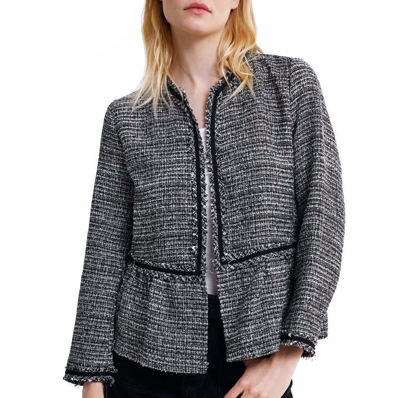 Casual Tweed Plaid Women Jacket Coat Long Sleeve Open Stitch Office Ladies Jackets Coat Tassel Loose Outwear YO794 - LiveTrendsX