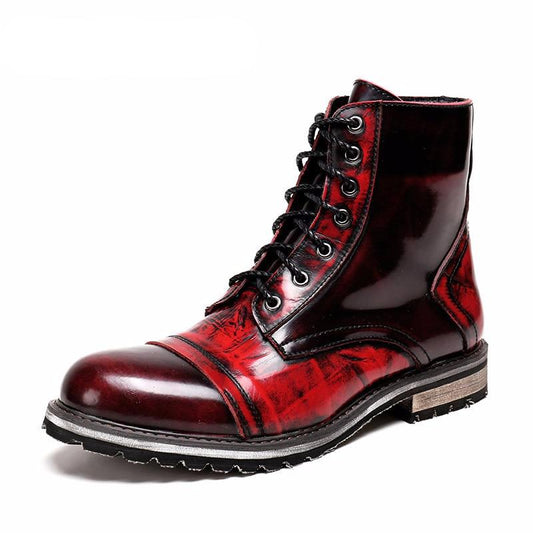 Autumn Winter Men's Boots Mid-Calf Leather Boots Men Wine Red British Leather High Boots for Men Zapatos Hombre - LiveTrendsX