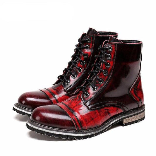 Autumn Winter Men's Boots Mid-Calf Leather Boots Men Wine Red British Leather High Boots for Men Zapatos Hombre - LiveTrendsX