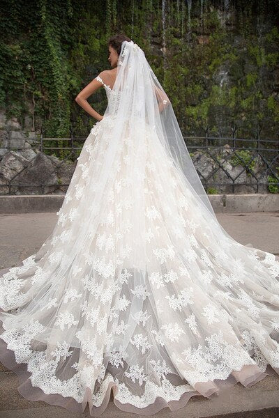 Wedding Dresses 2019 Ball Gown Off Shoulder Full Lace Appliques Champagne Saudi Arabic Dubai Vestidos De Hajab Bridal Bride Gown - LiveTrendsX