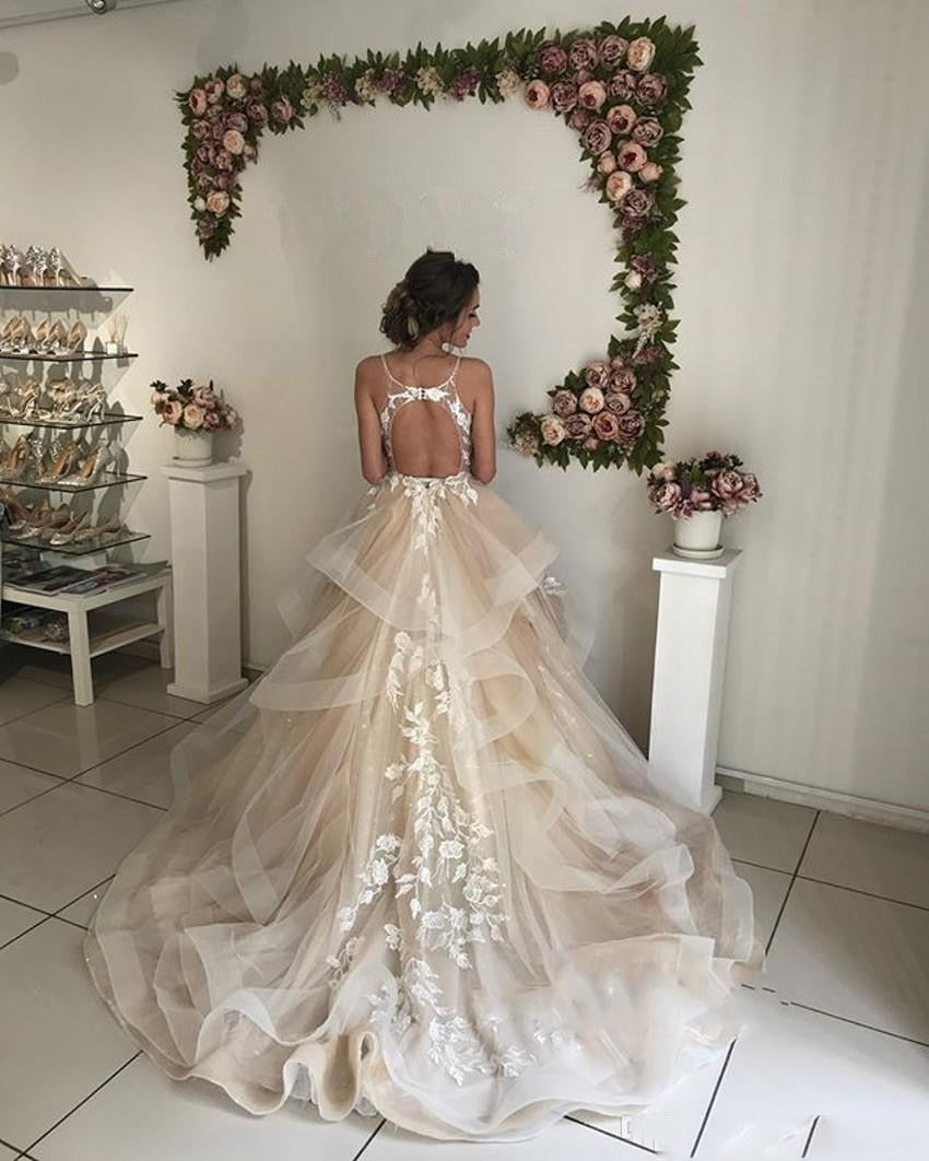 Light Champagne 2019 Wedding Dresses Lace Appliques Floral Lace Ball Gown Off Shoulder Bridal Gown Vestido De Novia Dubai - LiveTrendsX