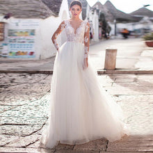 Load image into Gallery viewer, Winsome Tulle V-Neckline A-line Wedding Dresses Long Sleeves Elegant Lace Bridal Dress vestido noiva sereia - LiveTrendsX
