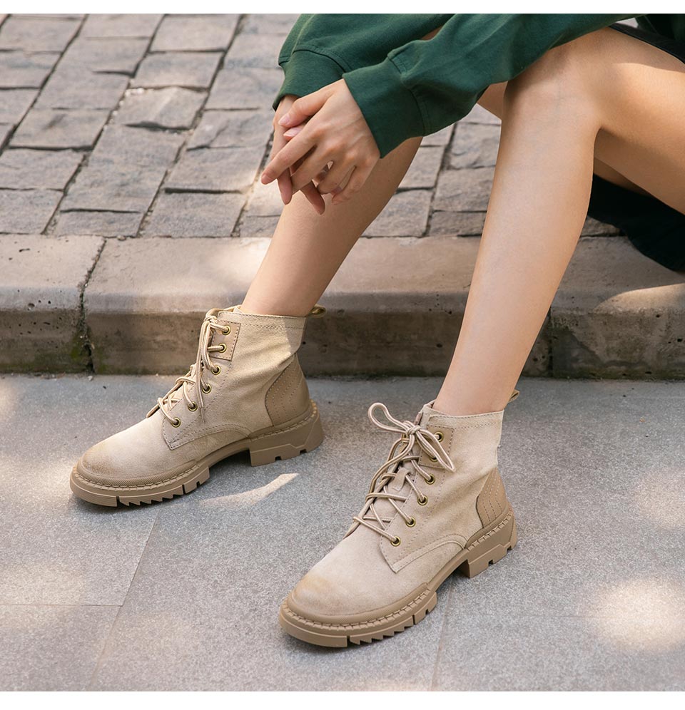 Desert Boots Women Genuine Cow Suede Leather Ankle Boots Round Toe Cross-Tied Autumn Winter Lady Shoe Handmade - LiveTrendsX