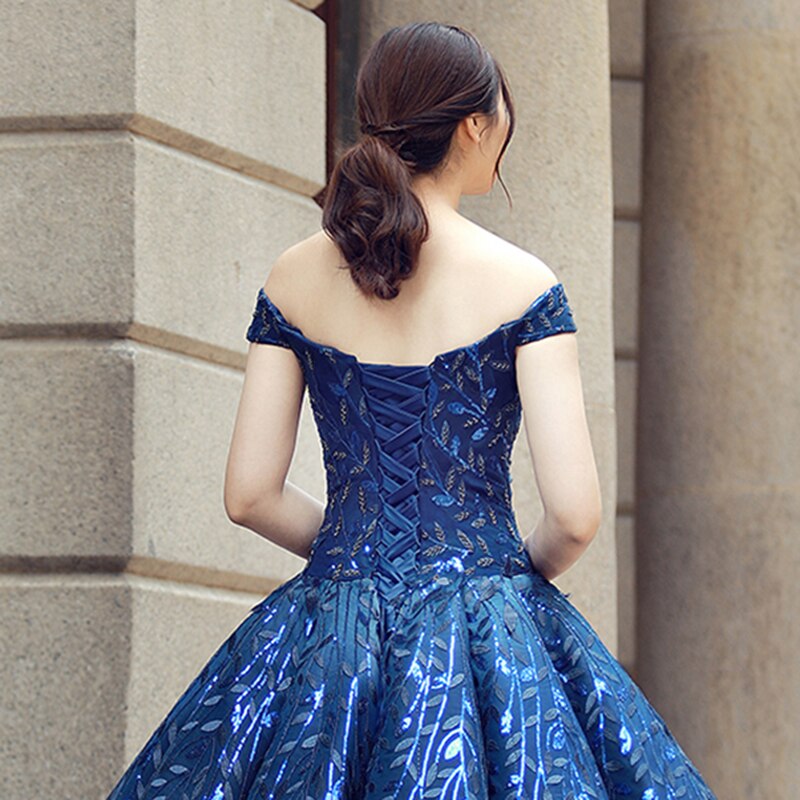 swollen evening dress for women off the shoulder ball gown lace formal dresses with blue - LiveTrendsX