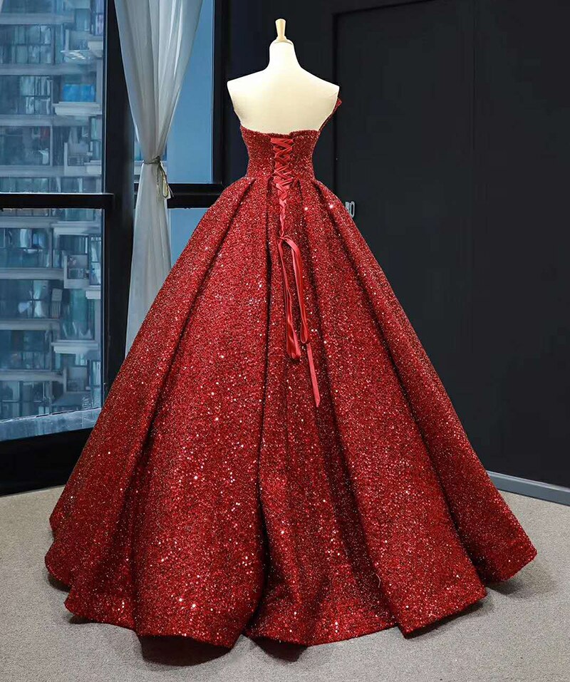 red wedding party dresses special strapless floor length ball gown evening dress new design robe soiree prince - LiveTrendsX