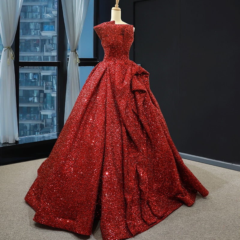red wedding party dresses special strapless floor length ball gown evening dress new design robe soiree prince - LiveTrendsX