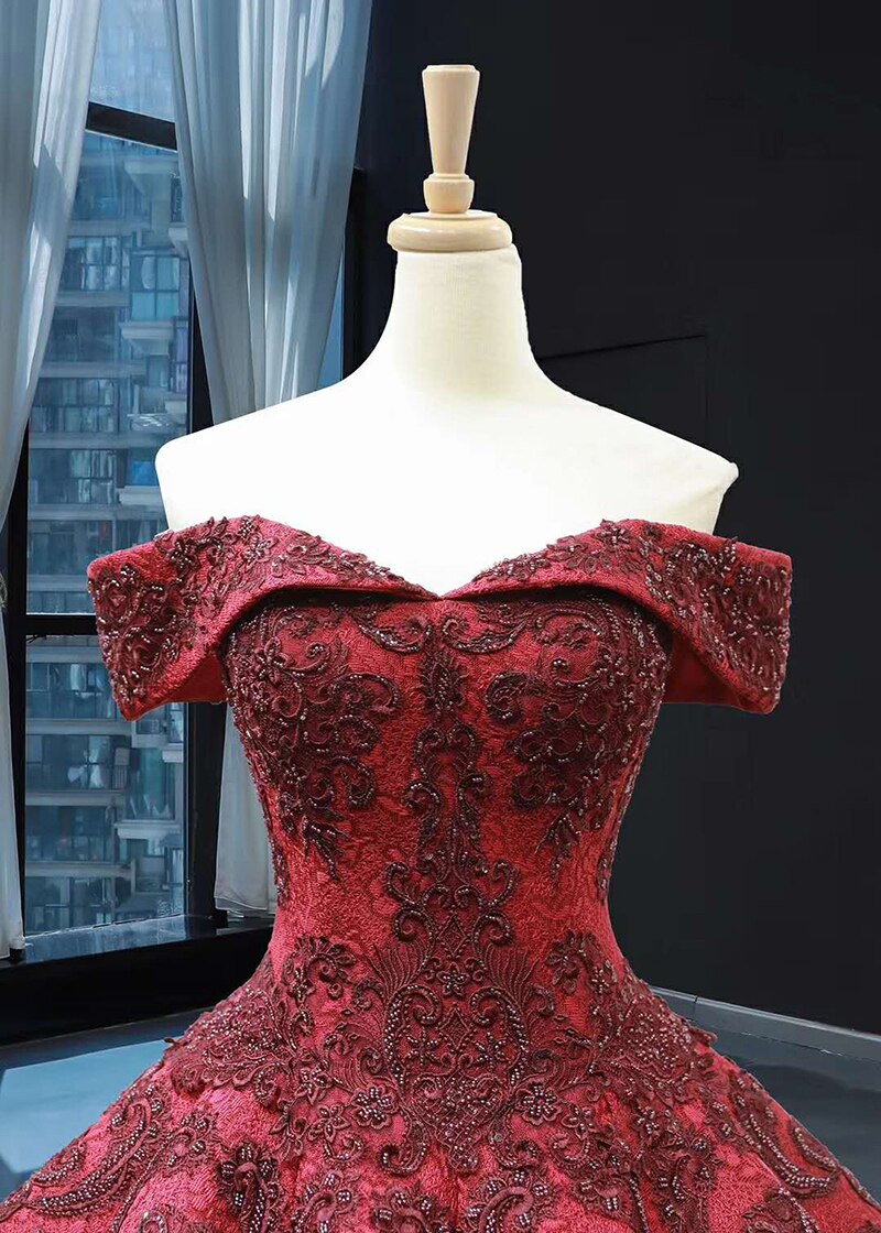 swollen luxury evening dress  sweetheart red beaded bridal dress gowns engagement dress robe fiançaille - LiveTrendsX
