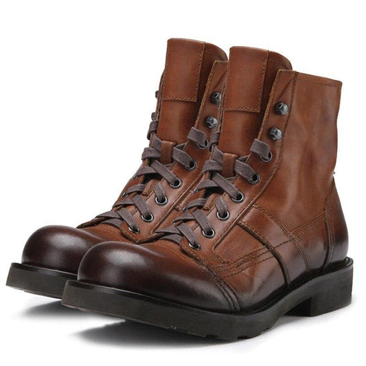 メンズ本革冬用暖かいミリタリーブーツ