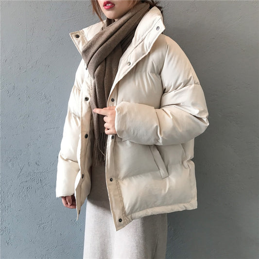 Fashion Wide-waisted Women Parkas  Autumn Winter New Stand Collar Loose Cotton Wild Coat Thick Warm Solid Color Coats Women - LiveTrendsX