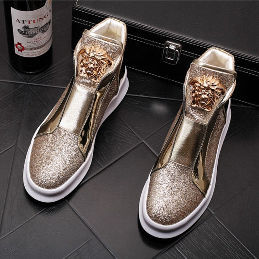 male shoe, individual character high upper board shoe,thick sole ankle shoes luxury bright piece shoes - LiveTrendsX