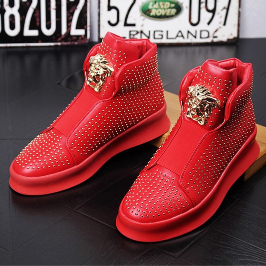 men shoe High quality leather loafers with thick and low rivets,casual board shoes,shoes with high height - LiveTrendsX