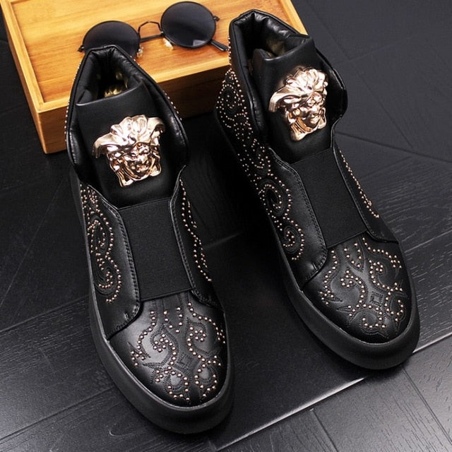 men shoe High quality leather loafers with thick and low rivets,casual board shoes,shoes with high height - LiveTrendsX