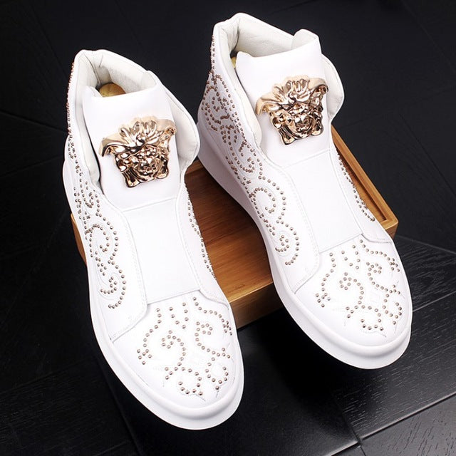 men shoe High quality leather loafers with thick and low rivets,casual board shoes,shoes with high height - LiveTrendsX