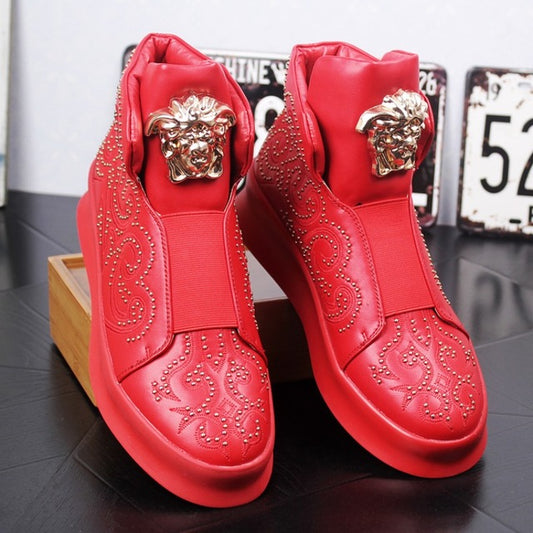 men shoe High quality leather loafers with thick and low rivets,casual board shoes,shoes with high height - LiveTrendsX